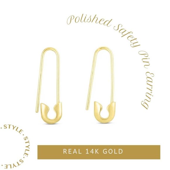 Polished Safety Pin Earrings in 14K Yellow Gold